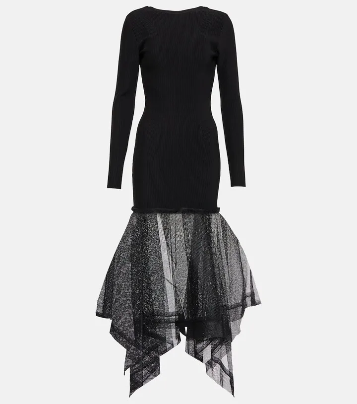 Open-back tulle midi dress