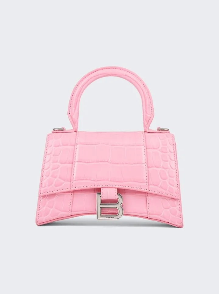 Crocodile Embossed Hourglass Handbag Sweet Pink