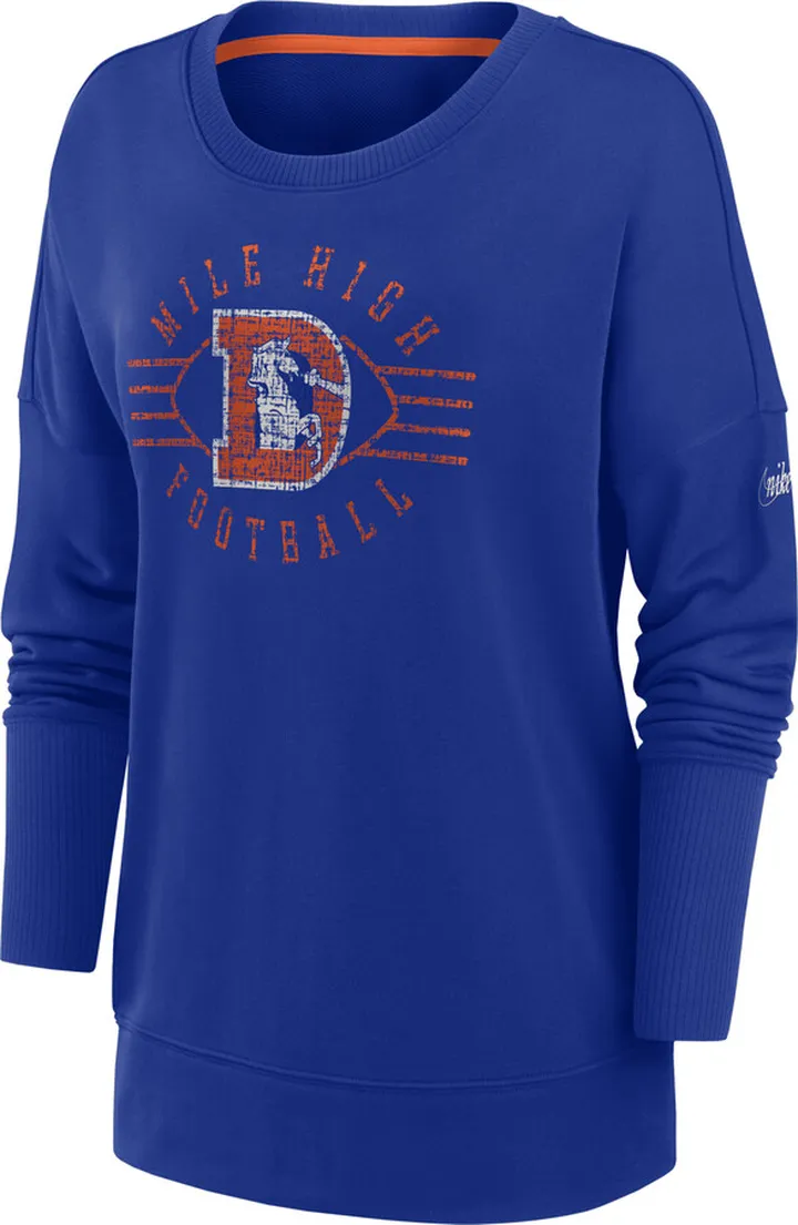 Nike Women's Dri-FIT Rewind Playback Icon (NFL Denver Broncos) Long-Sleeve Top in Blue