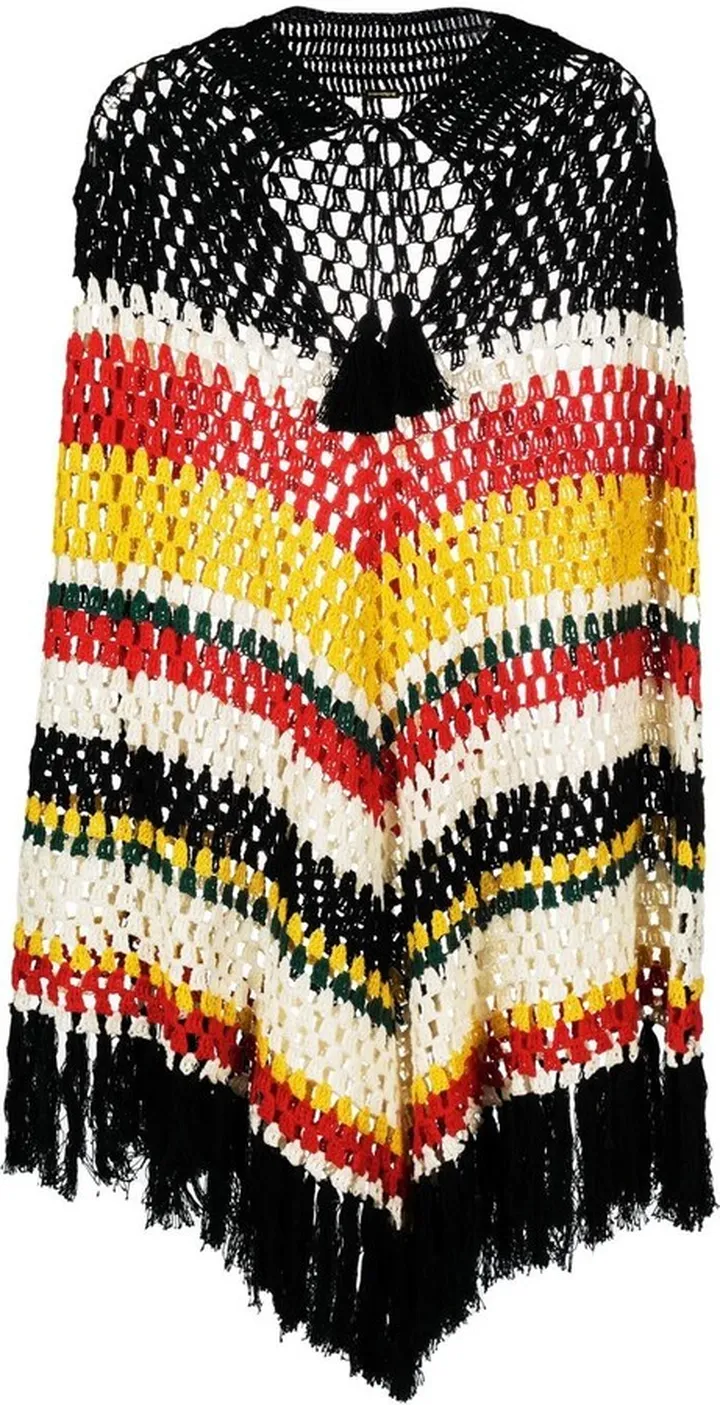 Crochet-Knit Fringed-Edge Cape