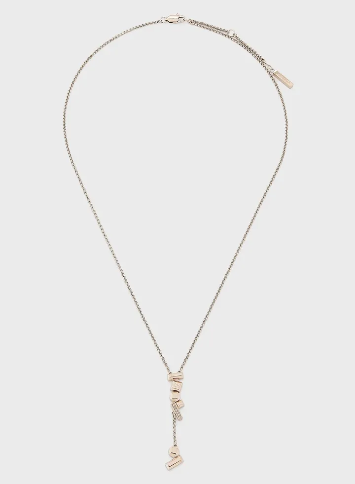 Ionic Plated Carnation Gold Steel With Crystal Necklace
