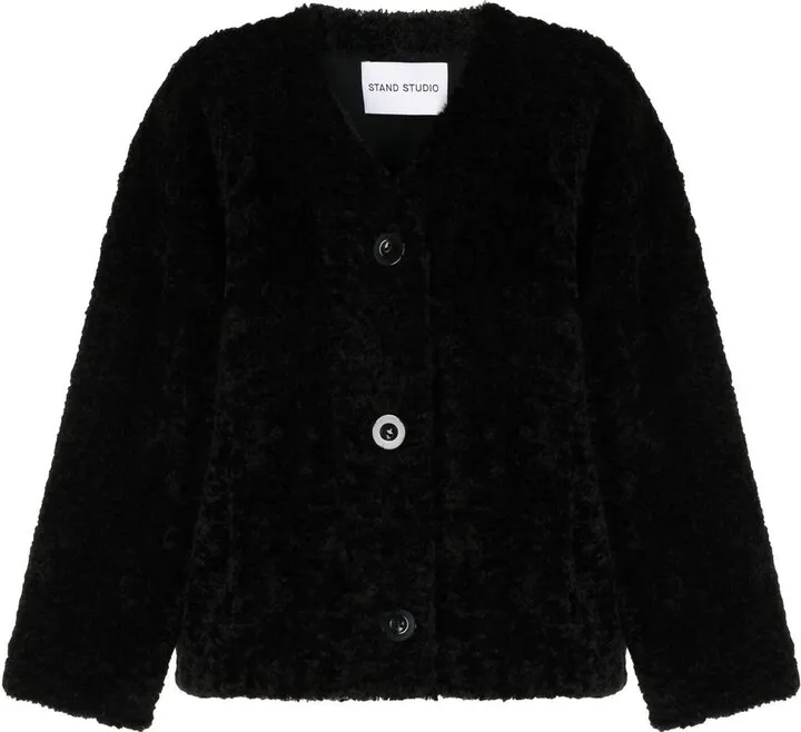 V-neck faux-shearling jacket