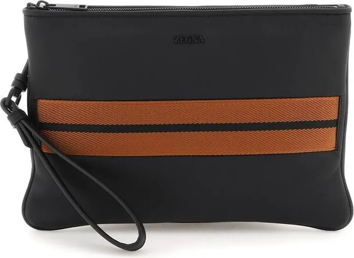 Z Zegna Stripe Detailed Zipped Clutch Bag