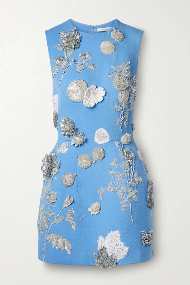 Oscar de la Renta - Embellished Wool-blend Mini Dress - Blue
