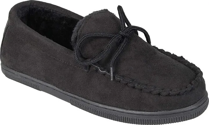 Vance Co. Moccasin Slipper (Black Faux Suede) Men's Shoes