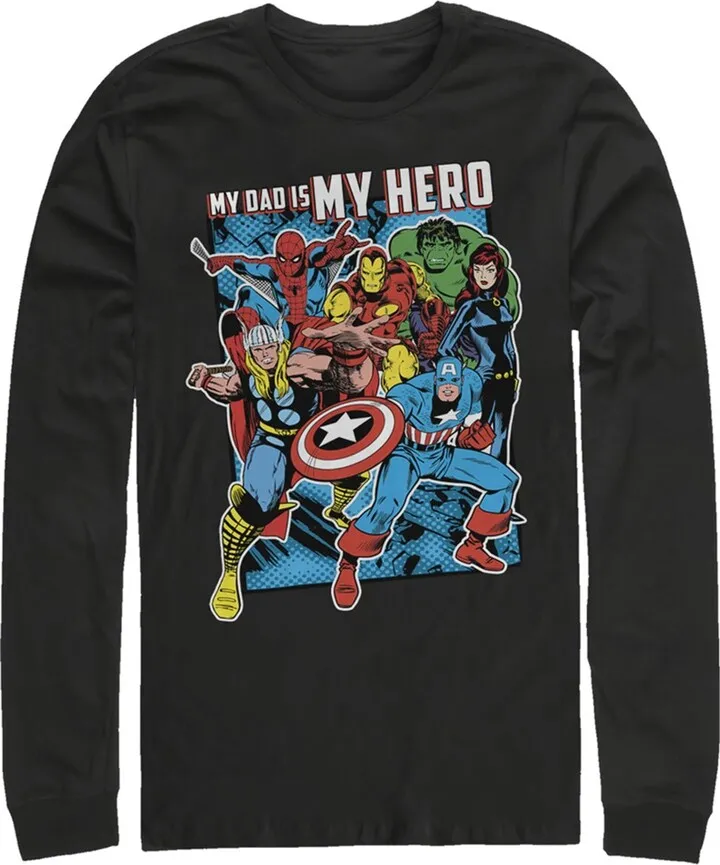 Men's Marvel My Dad is My Hero Long Sleeve Shirt - Black - Large