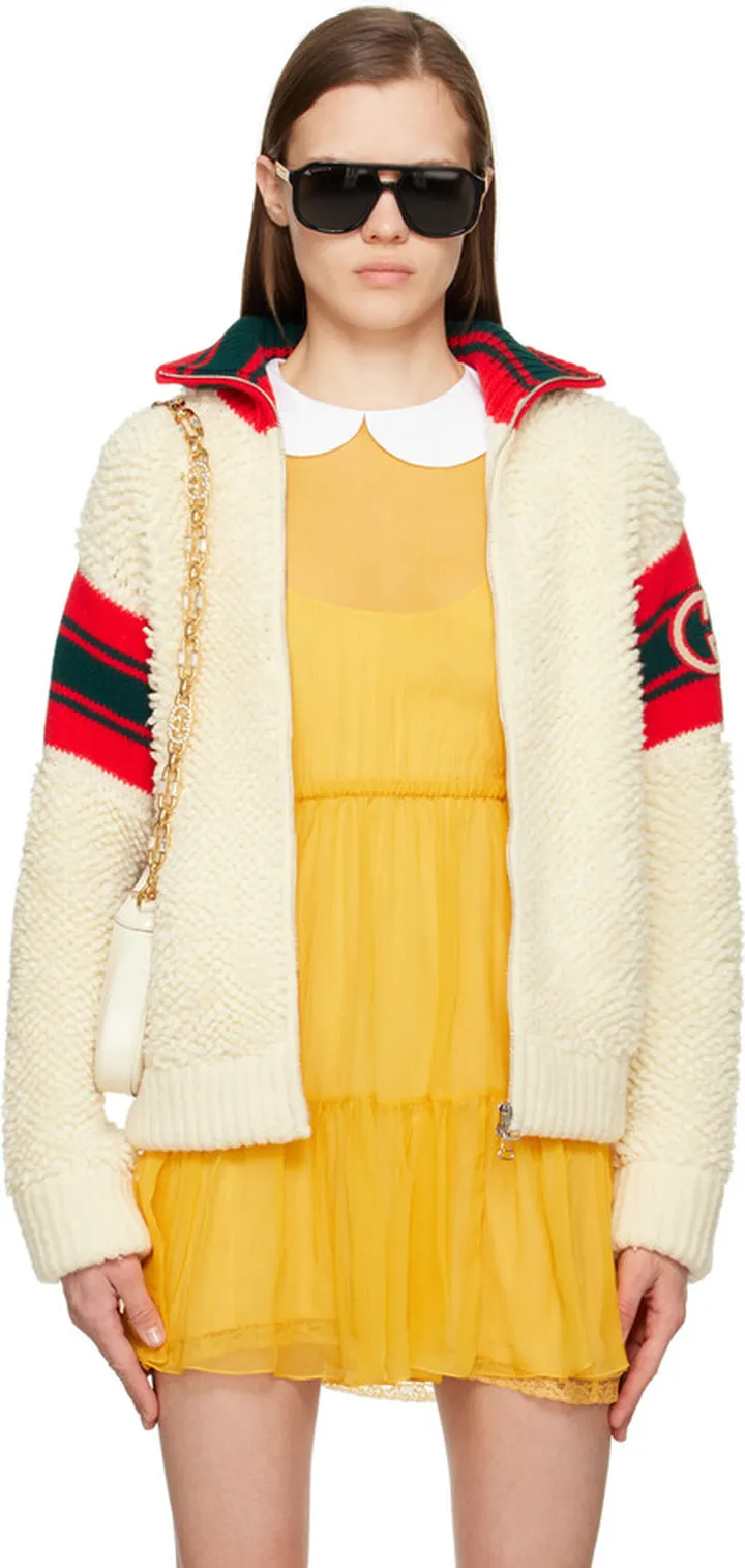 Gucci Off-White Textured Bomber Jacket