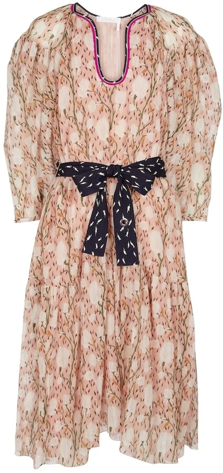 Printed cotton and silk midi dress