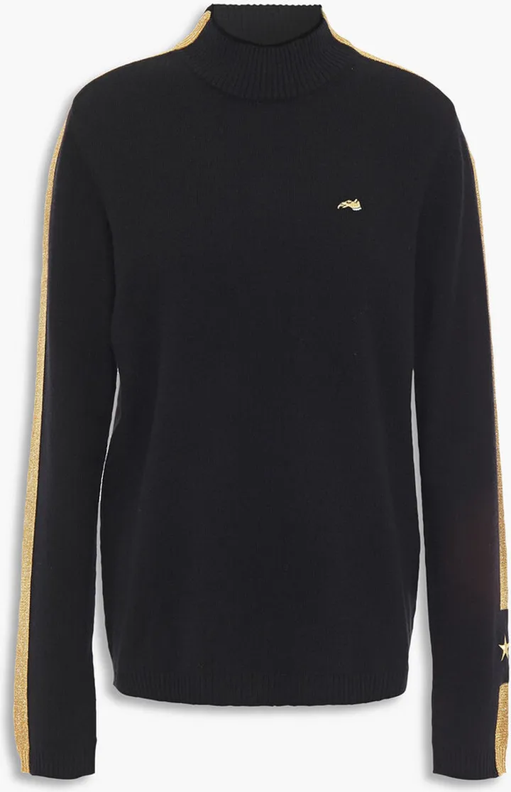 Metallic striped cashmere-blend turtleneck sweater