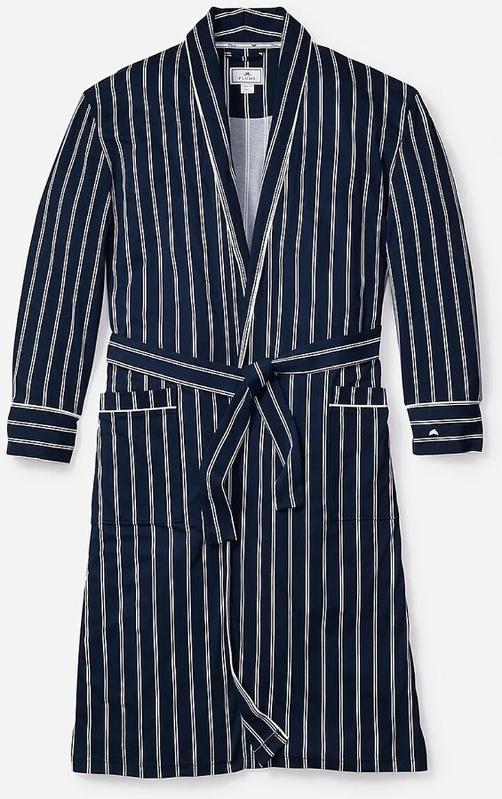 Petite Plume™ men's Pima cotton robe in pinstripe