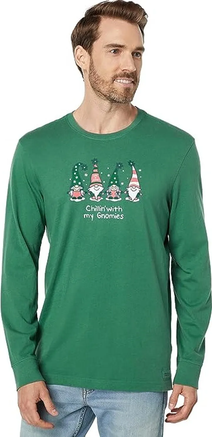 Life is Good Chillin' with My Gnomes Long Sleeve Crusher Tee (Spruce Green) Men's Clothing