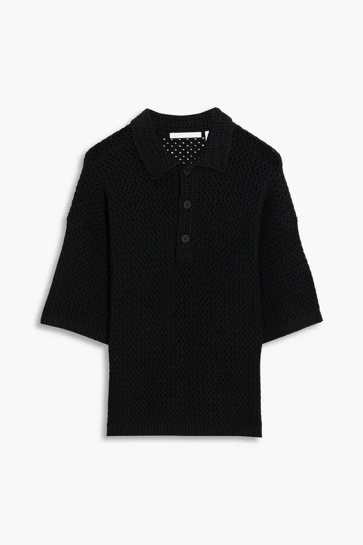 Pointelle-knit cotton-blend polo shirt