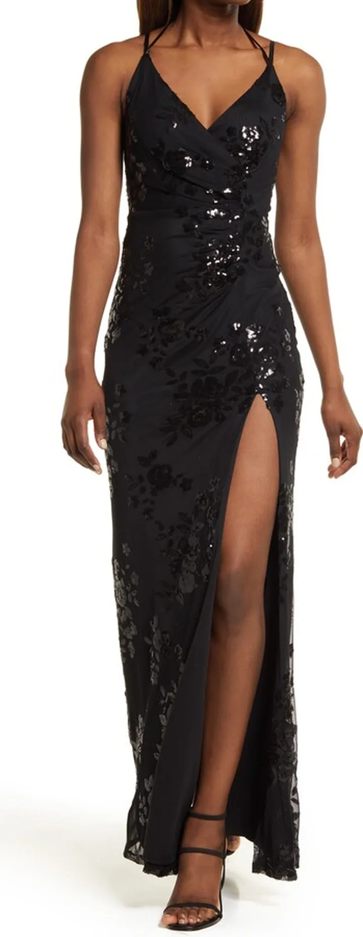 Sequin Ruched Mesh Dress