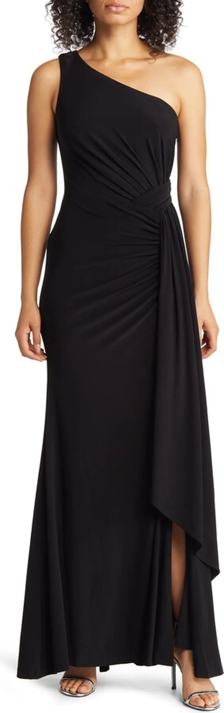 One-Shoulder Pleated Waist Gown