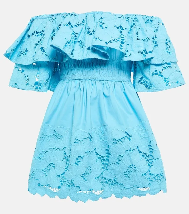 Off-shoulder cotton-lace minidress