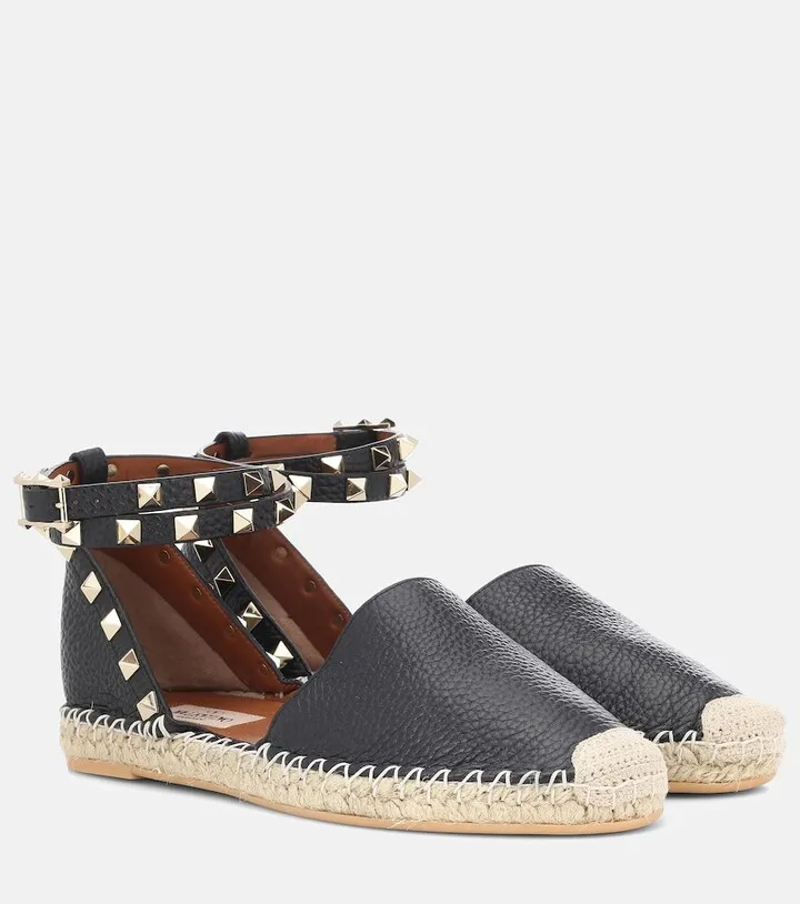 Rockstud Double leather espadrilles