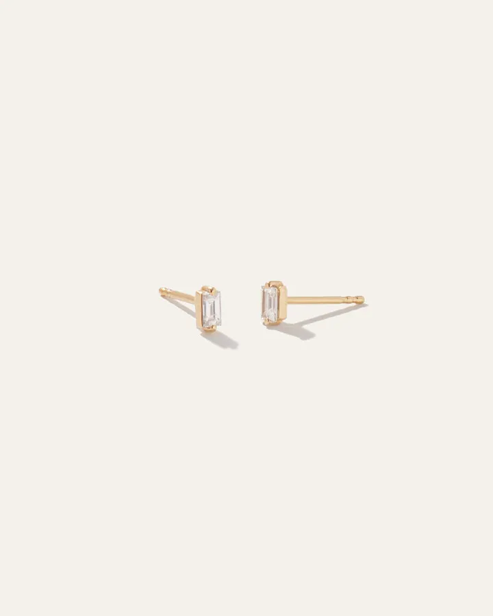 14K Gold Petite Baguette Diamond Studs