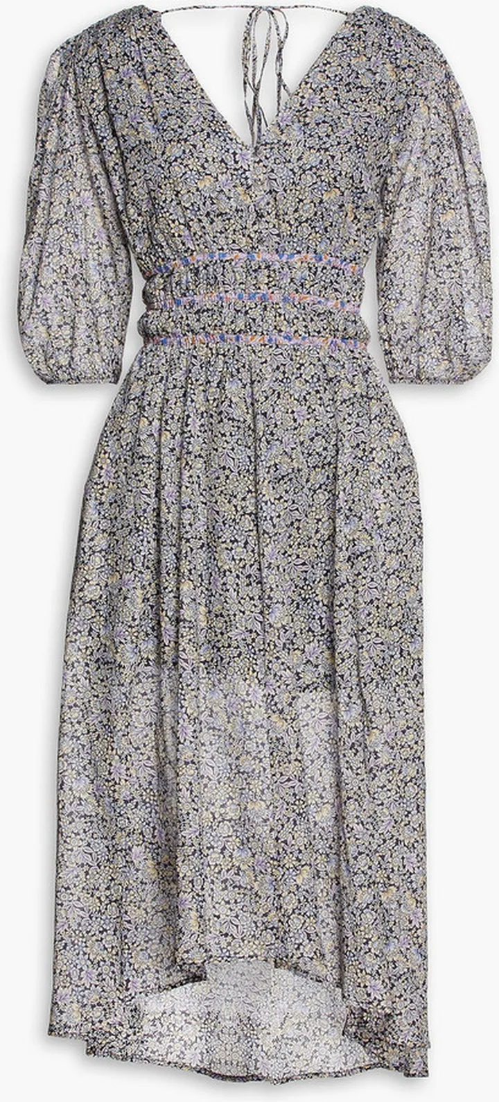 Rilota gathered floral-print cotton-voile midi dress