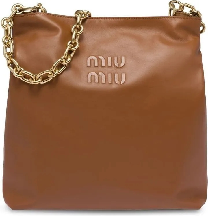 Debossed-Logo Leather Shoulder Bag