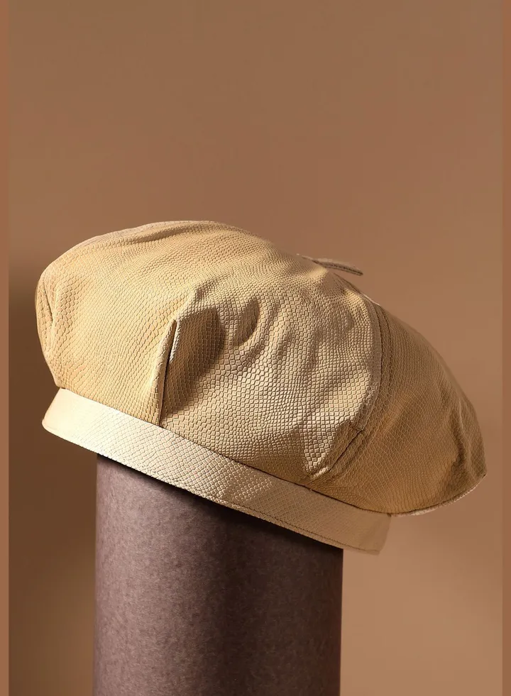 Casual Solid Vegan Leather Beret Cap For Women