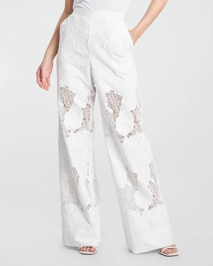 Calado Embroidered Wide-Leg Lace Pants