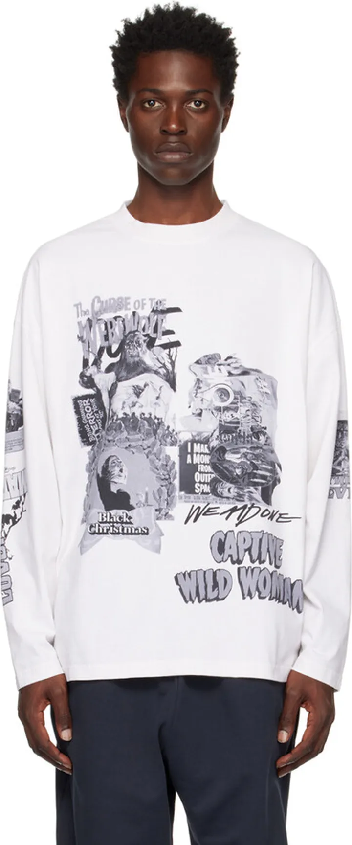 We11done White Mixed Horror Long Sleeve T-Shirt