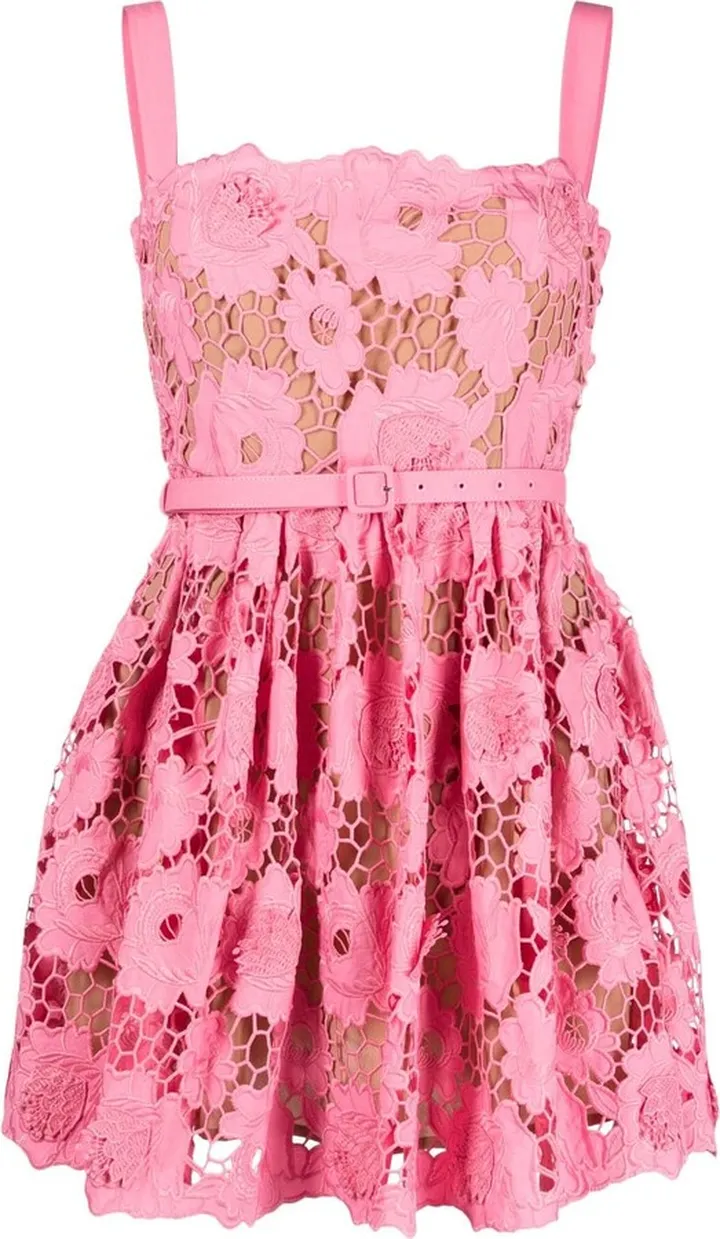 Belted Floral-Lace Minidress
