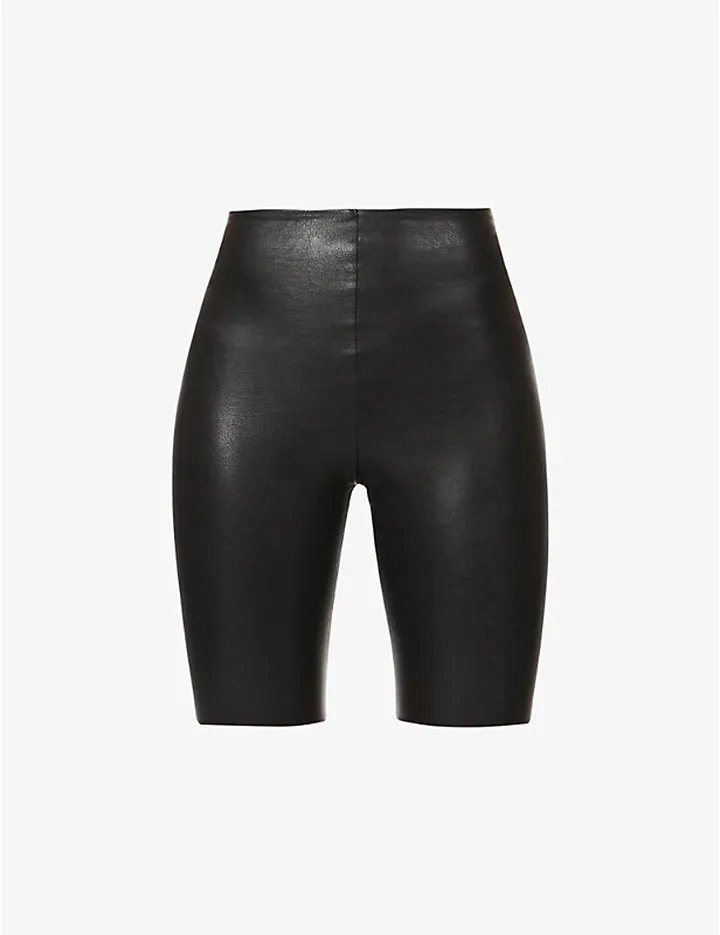 Womens Black Fitted High-rise Faux-leather horts
