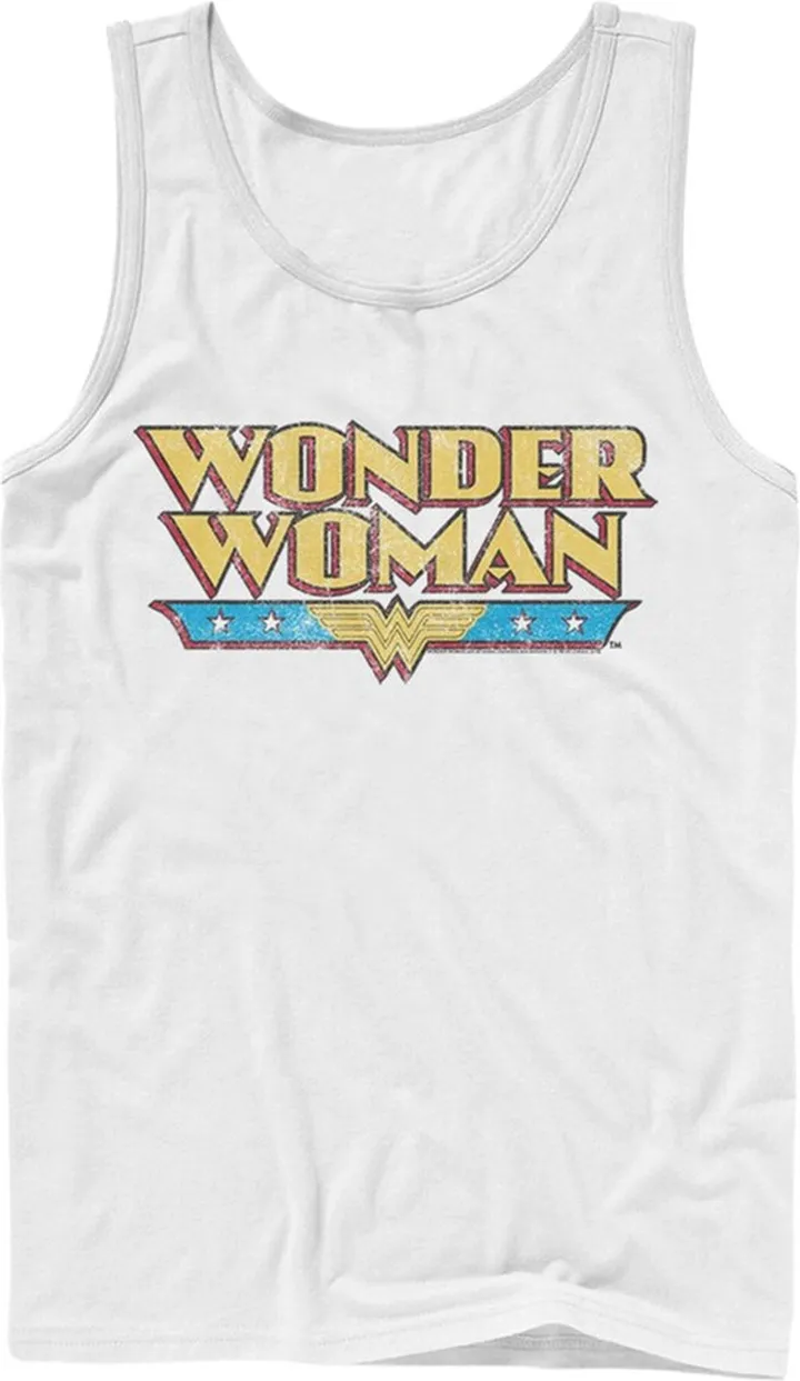 Men's Justice League Vintage Distressed Logo Tank Top - White - Large