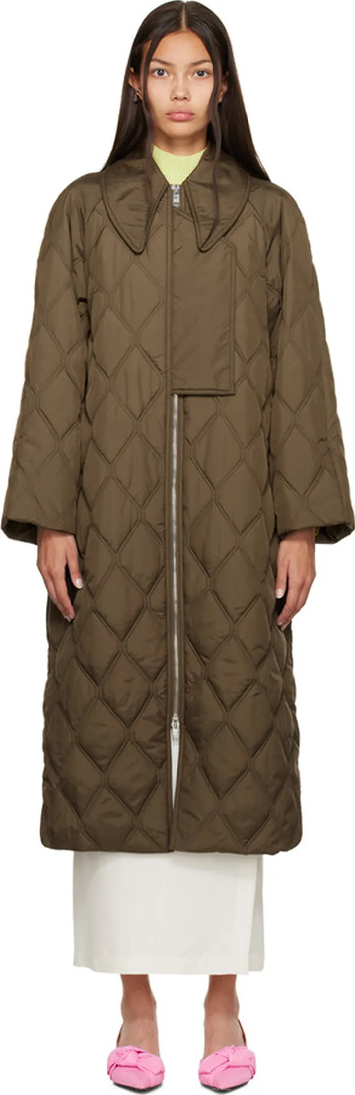 GANNI Brown Quilted Coat