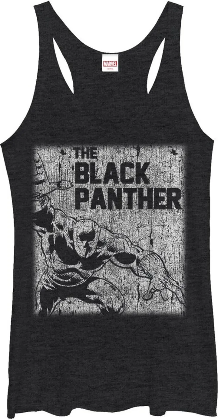 Women's Marvel Black Panther Chalk Print Racerback Tank Top - Black Heather - Large