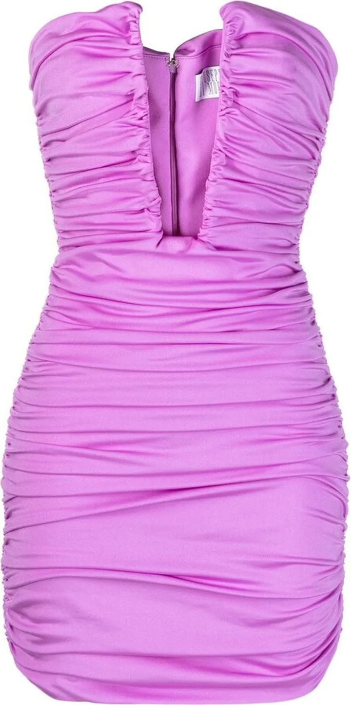 Plunging-Neck Ruched Mini Dress