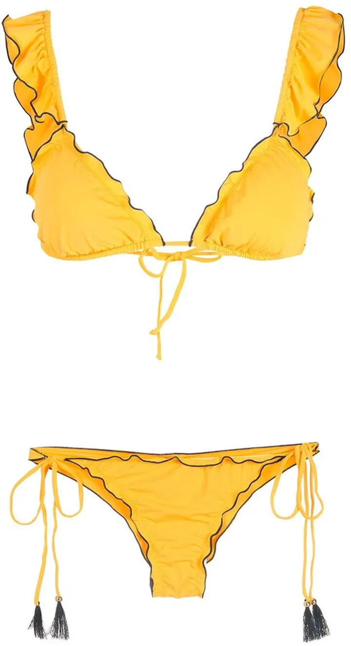Ruffled-Trim Rippled Bikini Set