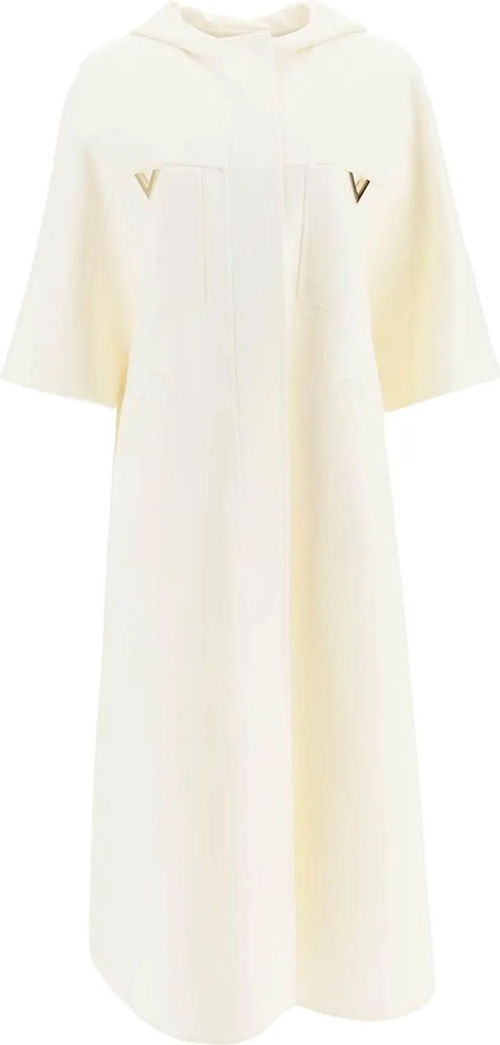 Valentino Long Hooded Cape In Compact Drap