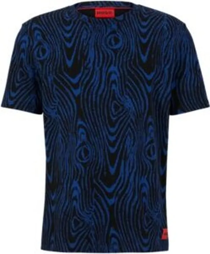 Cotton-jersey T-shirt with printed motif and logo badge