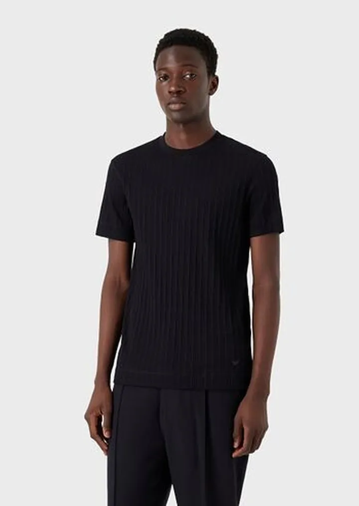 Jersey T-shirt with ribbed jacquard motif