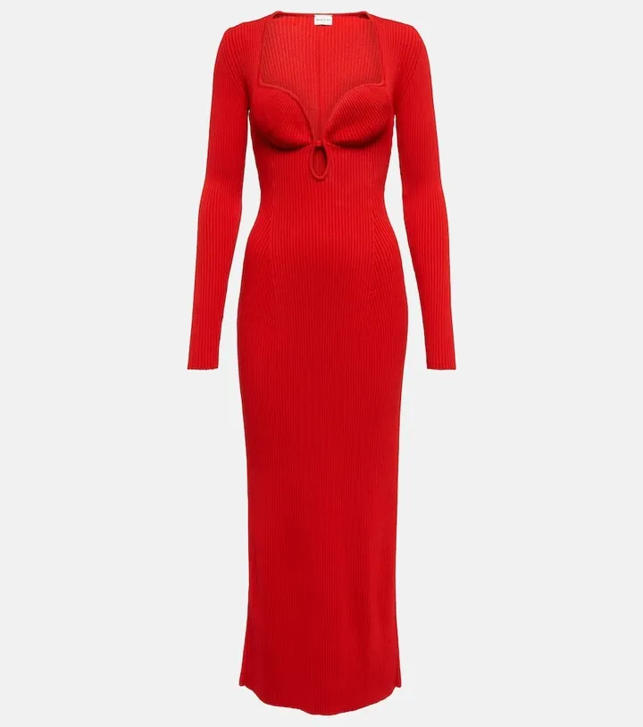 Cutout ribbed-knit midi dress