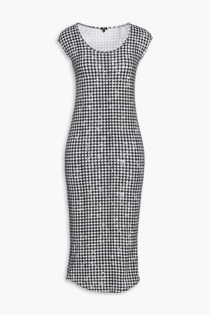 Houndstooth stretch-cotton jersey midi dress