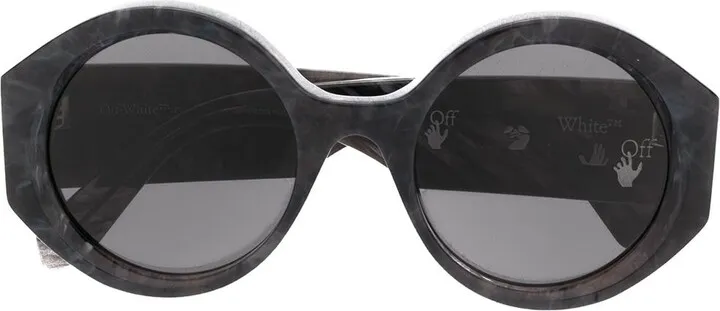 Marbled-Effect Round-Frame Sunglasses