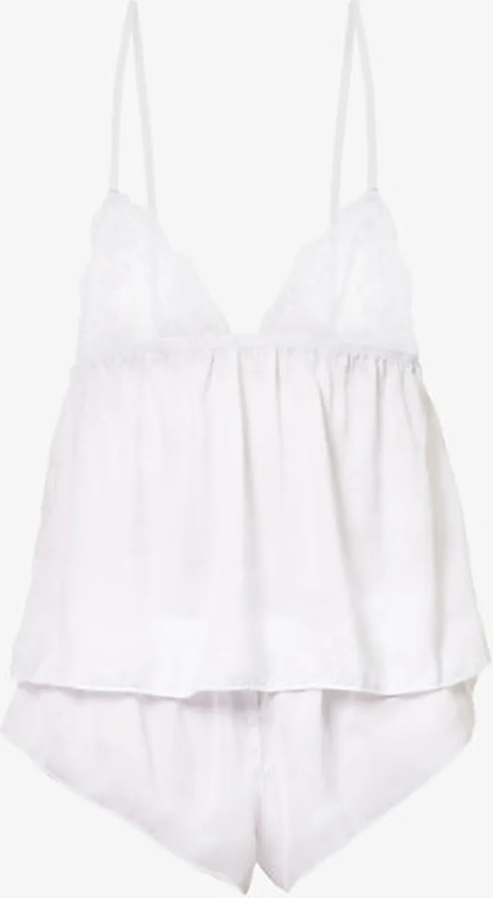 Womens White Marseille Floral-embroidered Two-piece Satin Cami set