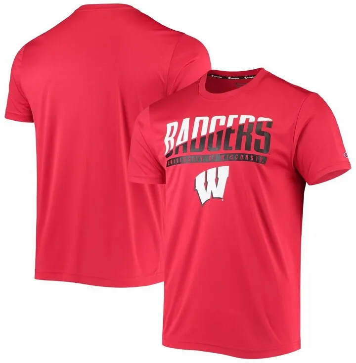 Men's Champion Red Wisconsin Badgers Wordmark Slash T-shirt