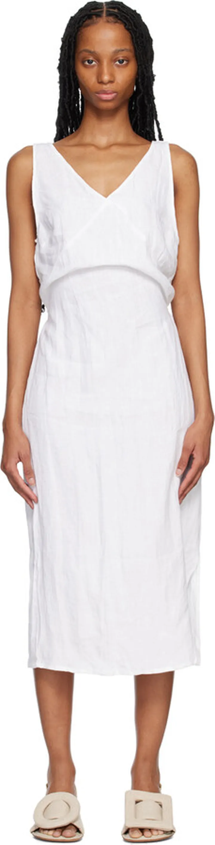 Deiji Studios White V-Neck Midi Dress