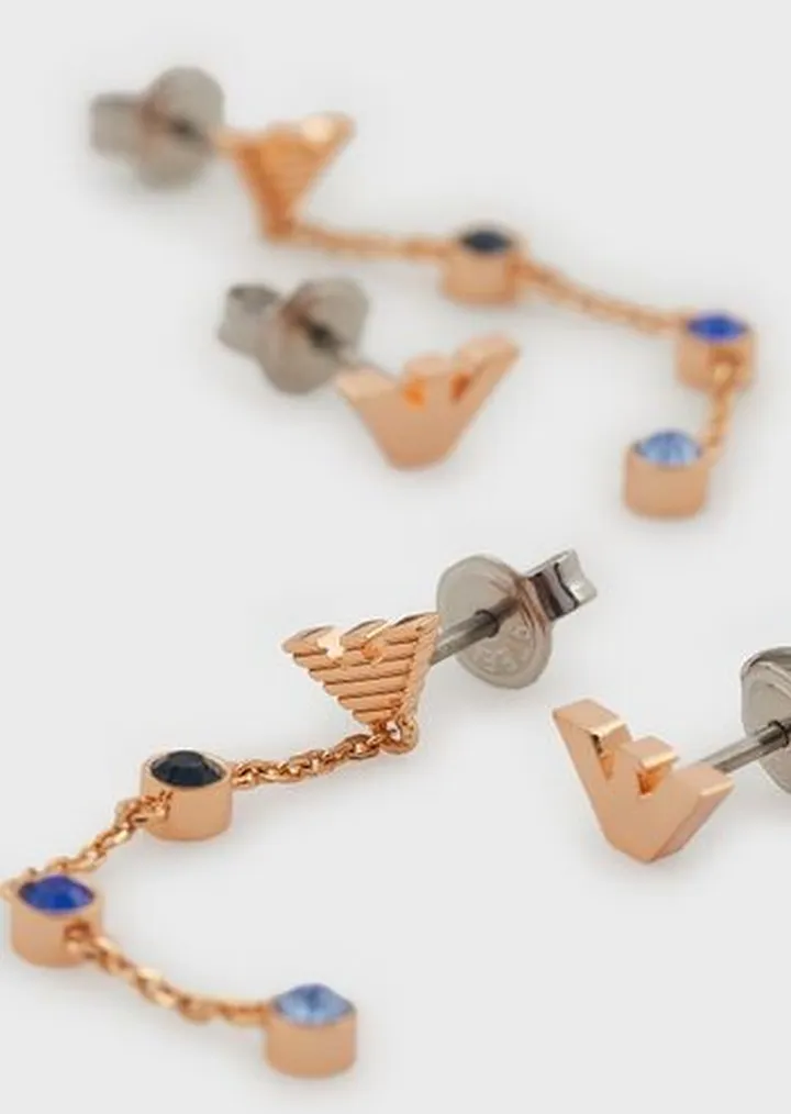 Rose Gold-Tone Brass Stud and Drop Earrings Set