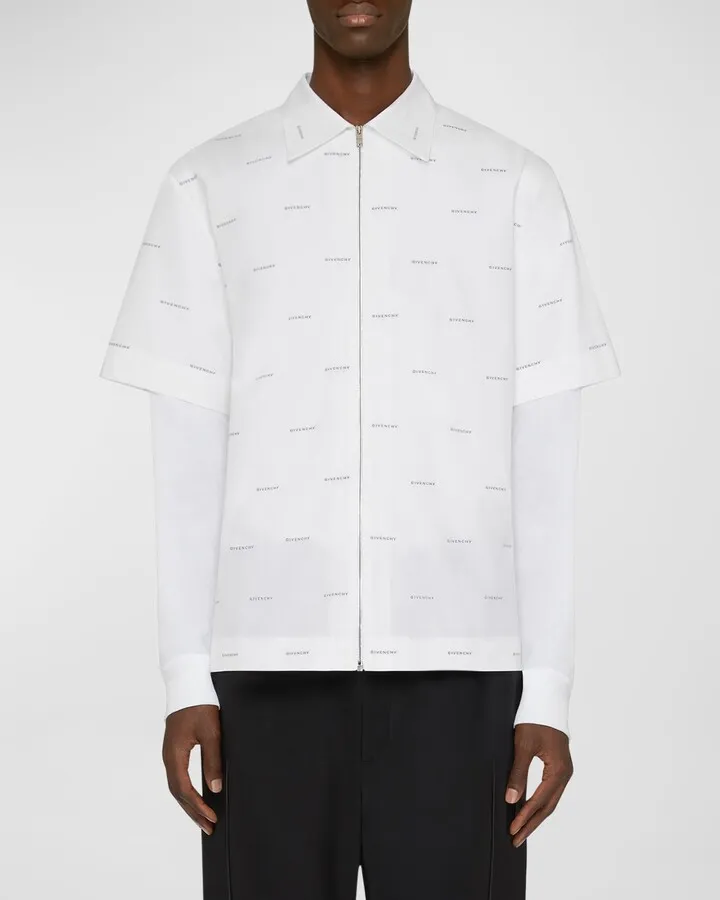 Men's Allover-Logo Zip Sport Shirt