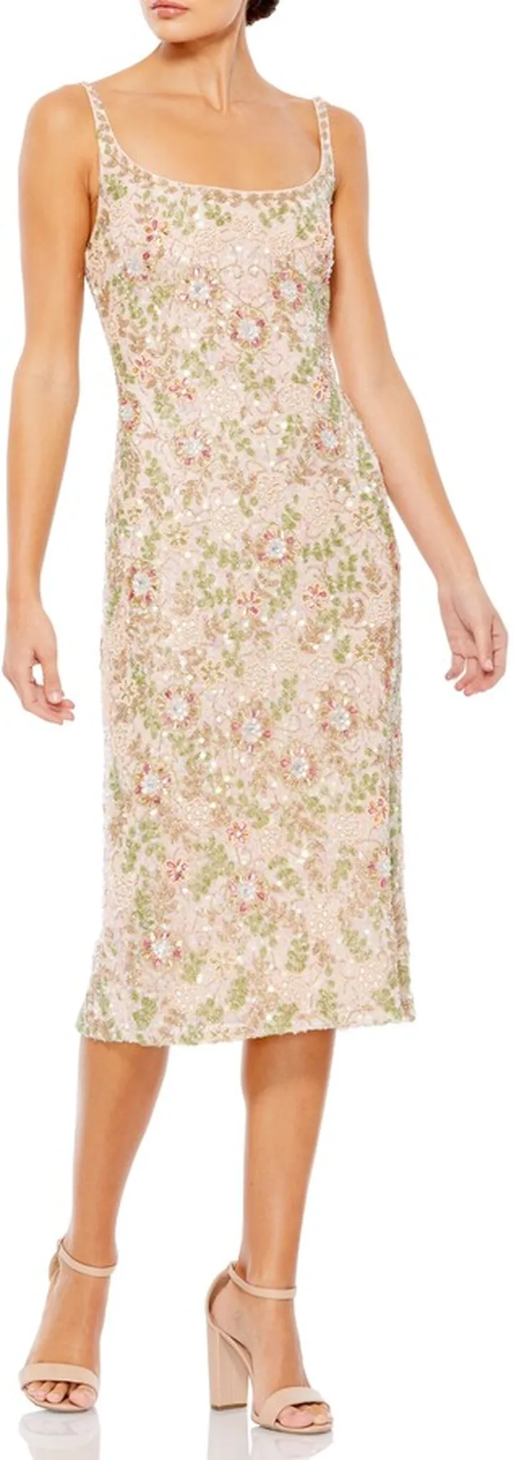 Floral Beaded Midi Cocktail Dress
