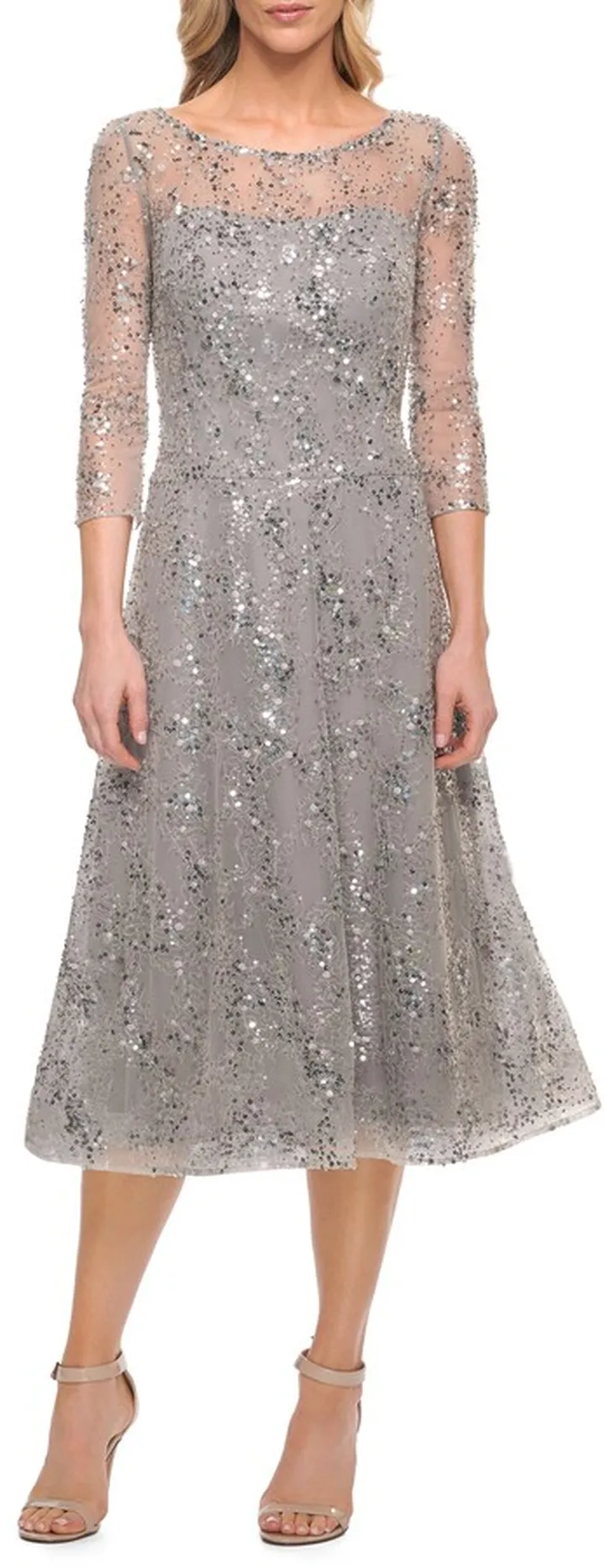 Sequin Illusion Bodice Cocktail Dress