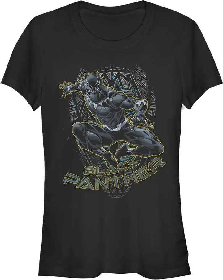 Junior's Marvel Black Panther Mask Outline T-Shirt - Black - Large