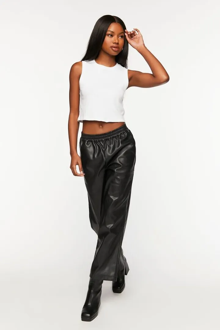 Faux Leather Straight-Leg Pants