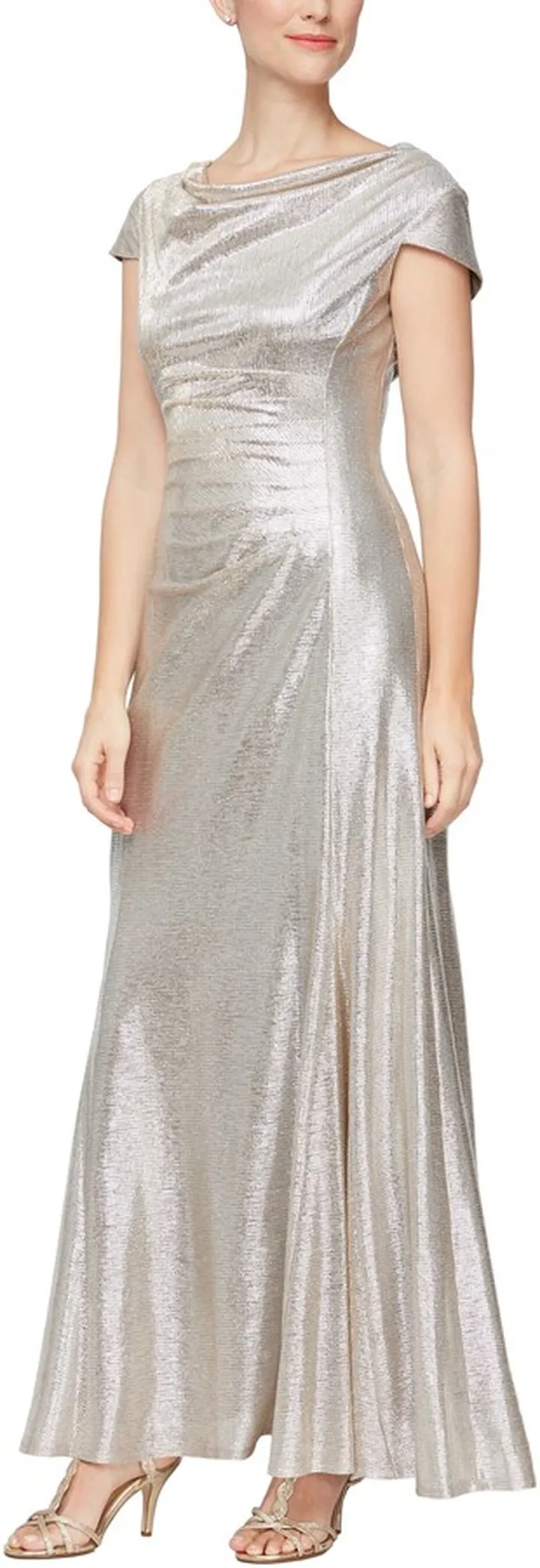 Metallic Cap Sleeve A-Line Gown