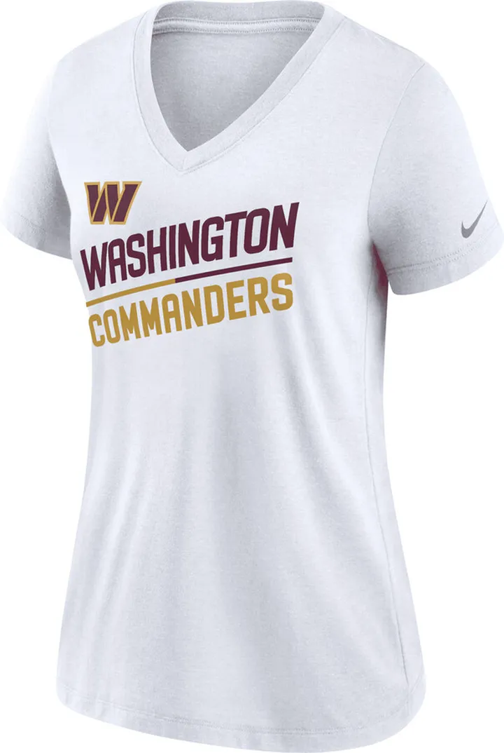 Nike Women's Slant Team (NFL Washington Commanders) Mid V-Neck T-Shirt in White